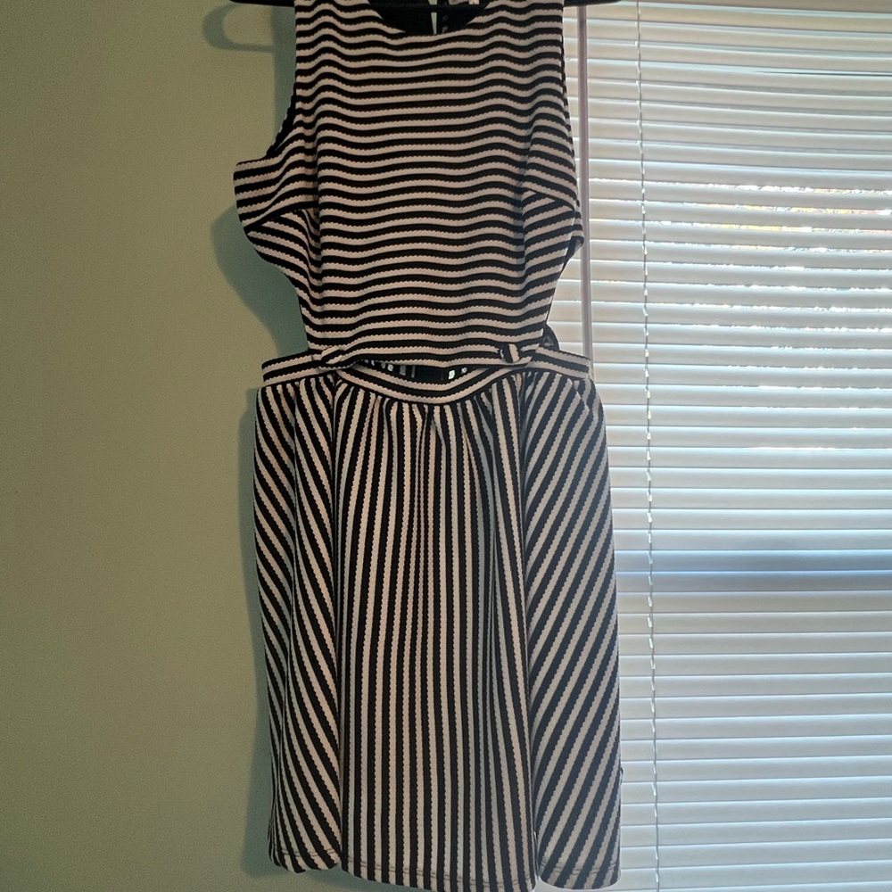 Emerald Sundae Black and White Striped Midi Dress